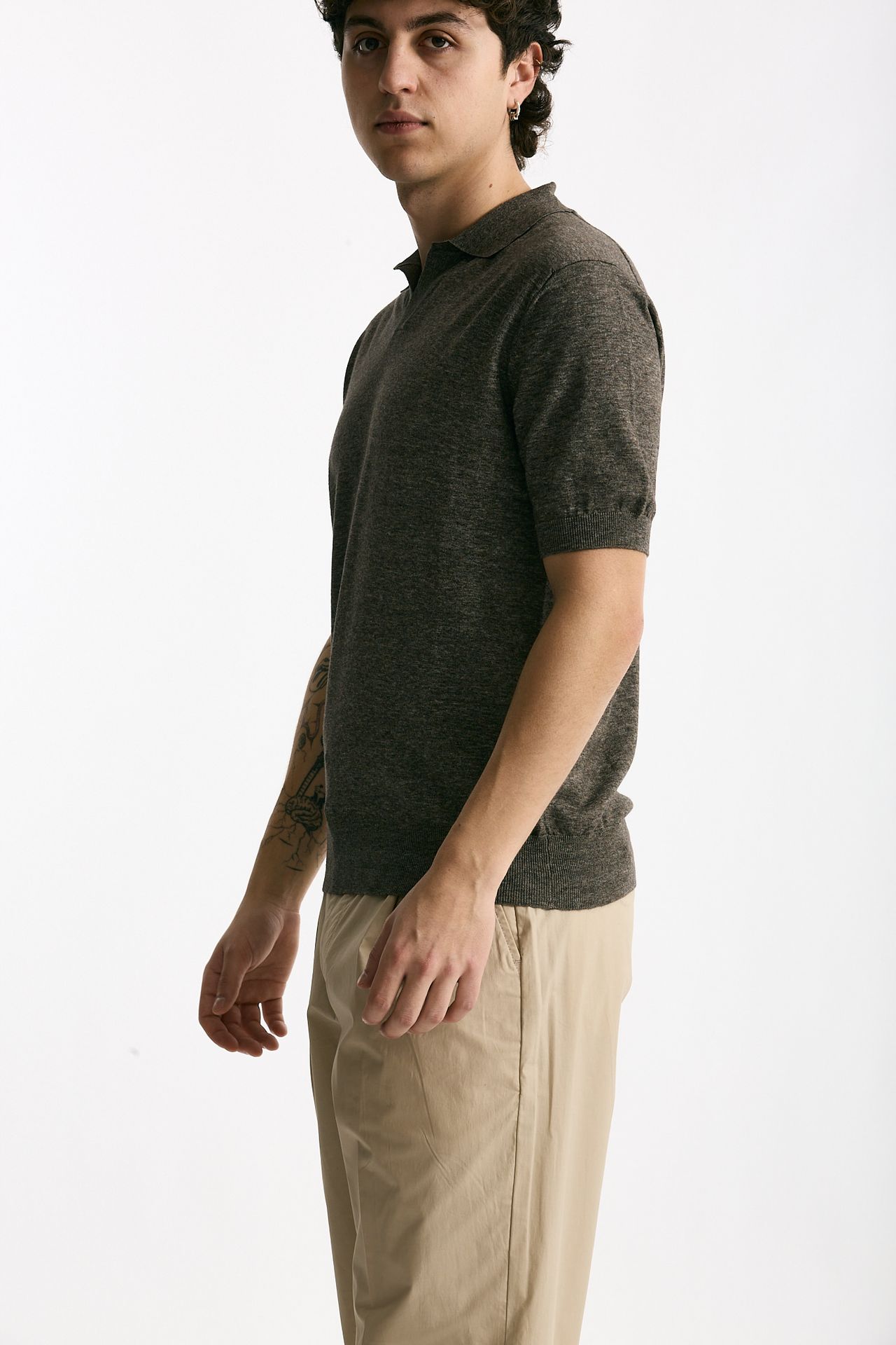 Polo maglia in cotone marrone melange men Hosio - 4
