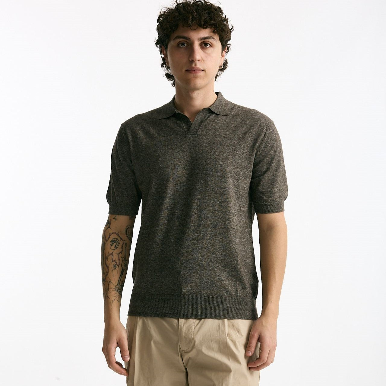 Polo maglia in cotone marrone melange men Hosio - 6