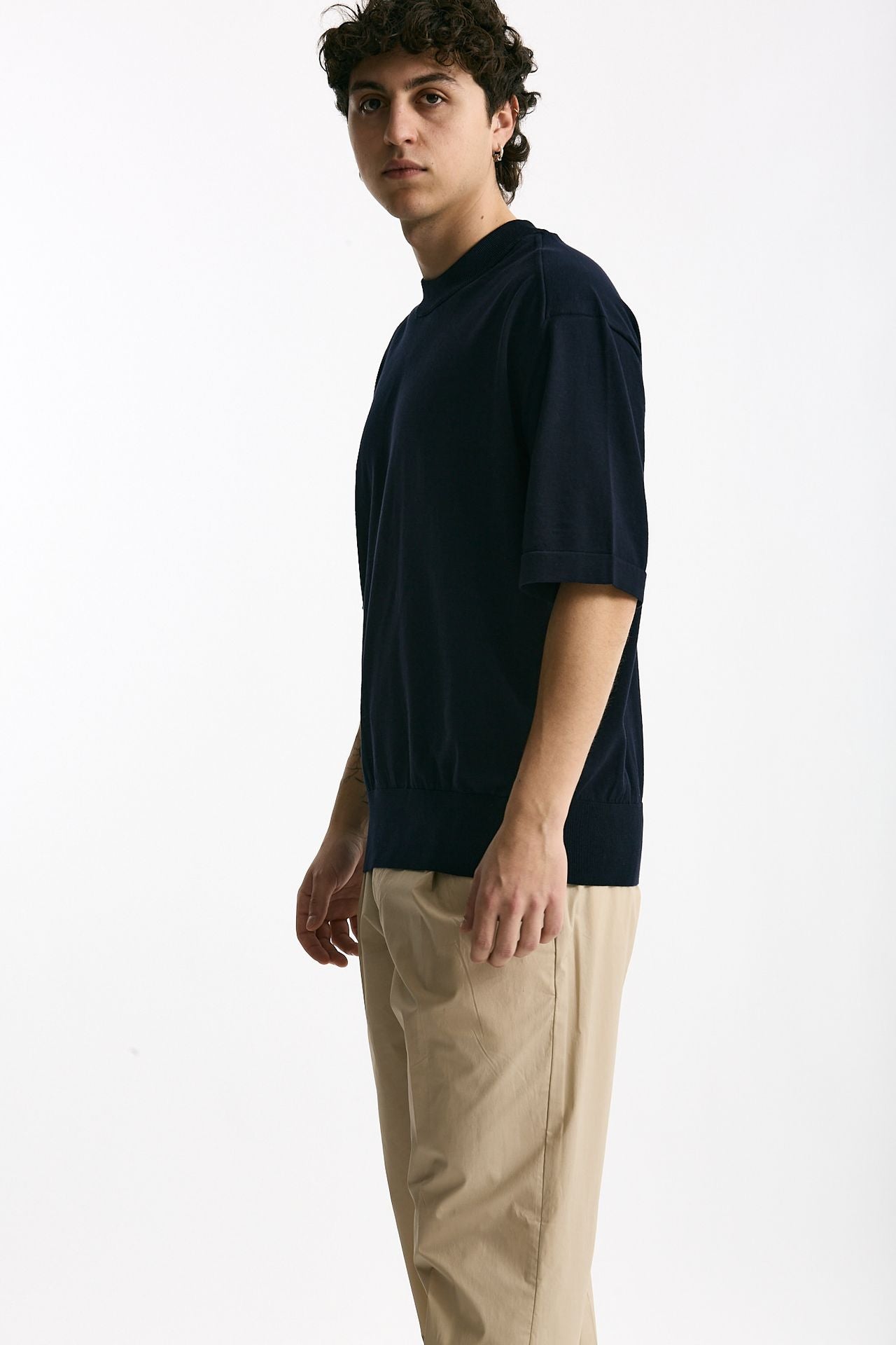 T shirt girocollo in cotone blu men Hosio - 4