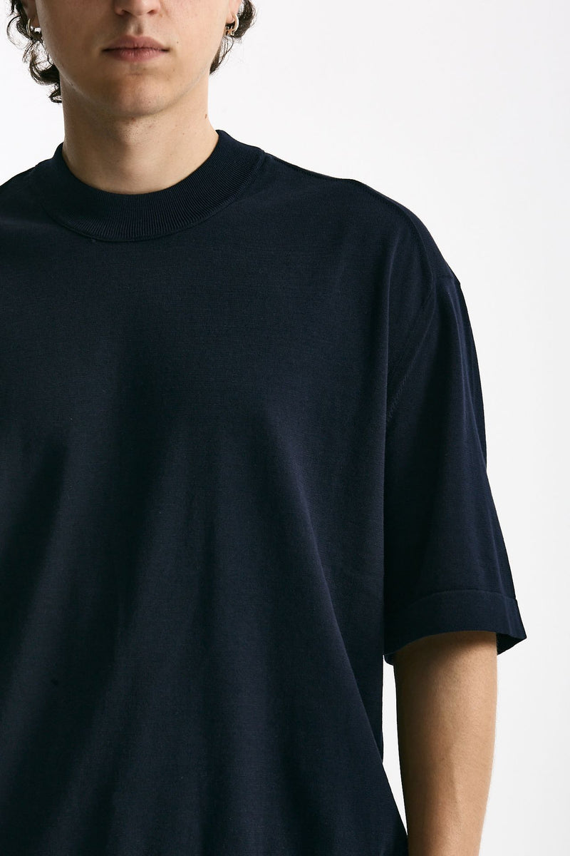 T shirt girocollo in cotone blu men Hosio - 5