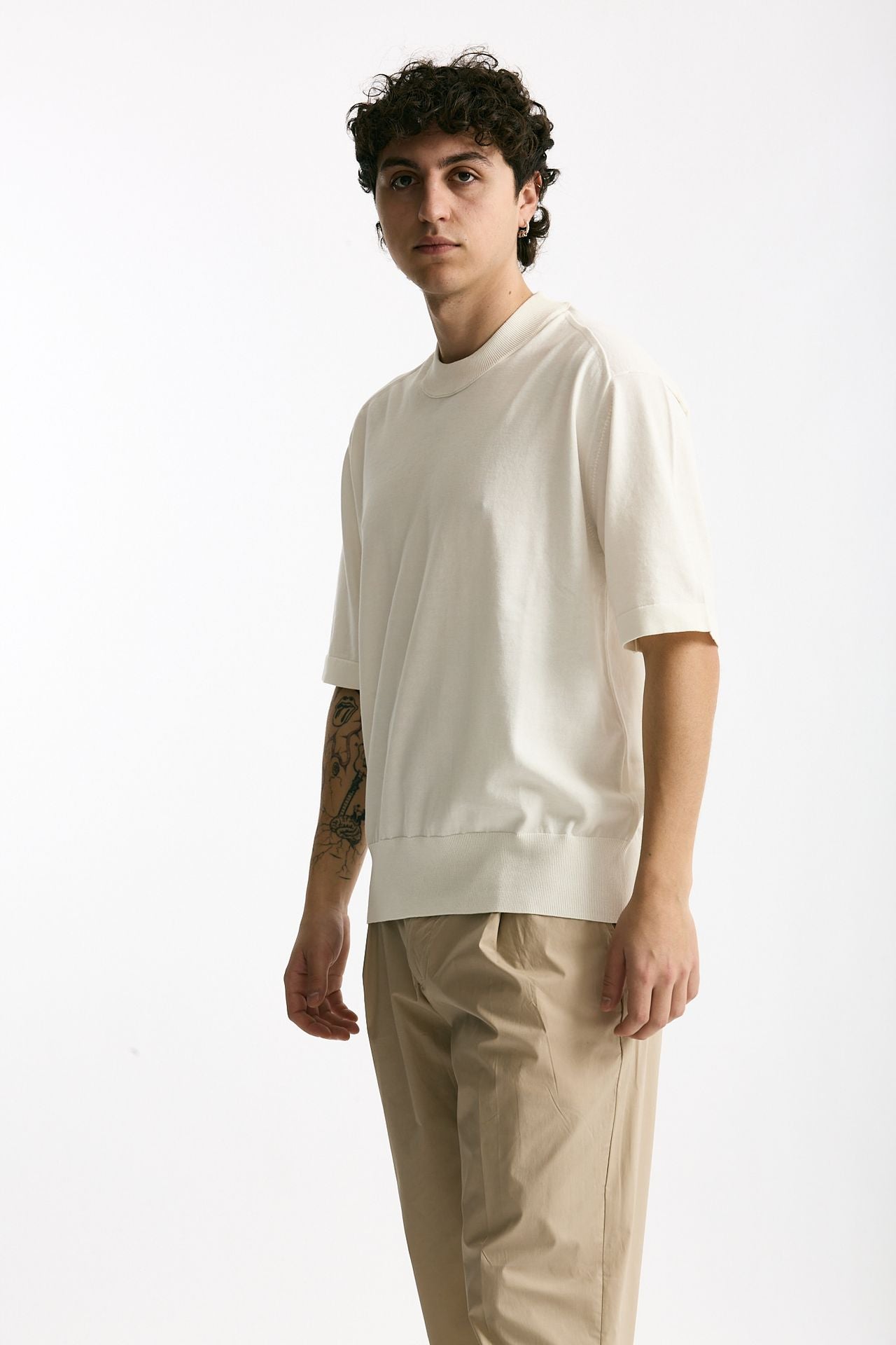 T shirt girocollo in cotone bianco men Hosio - 4