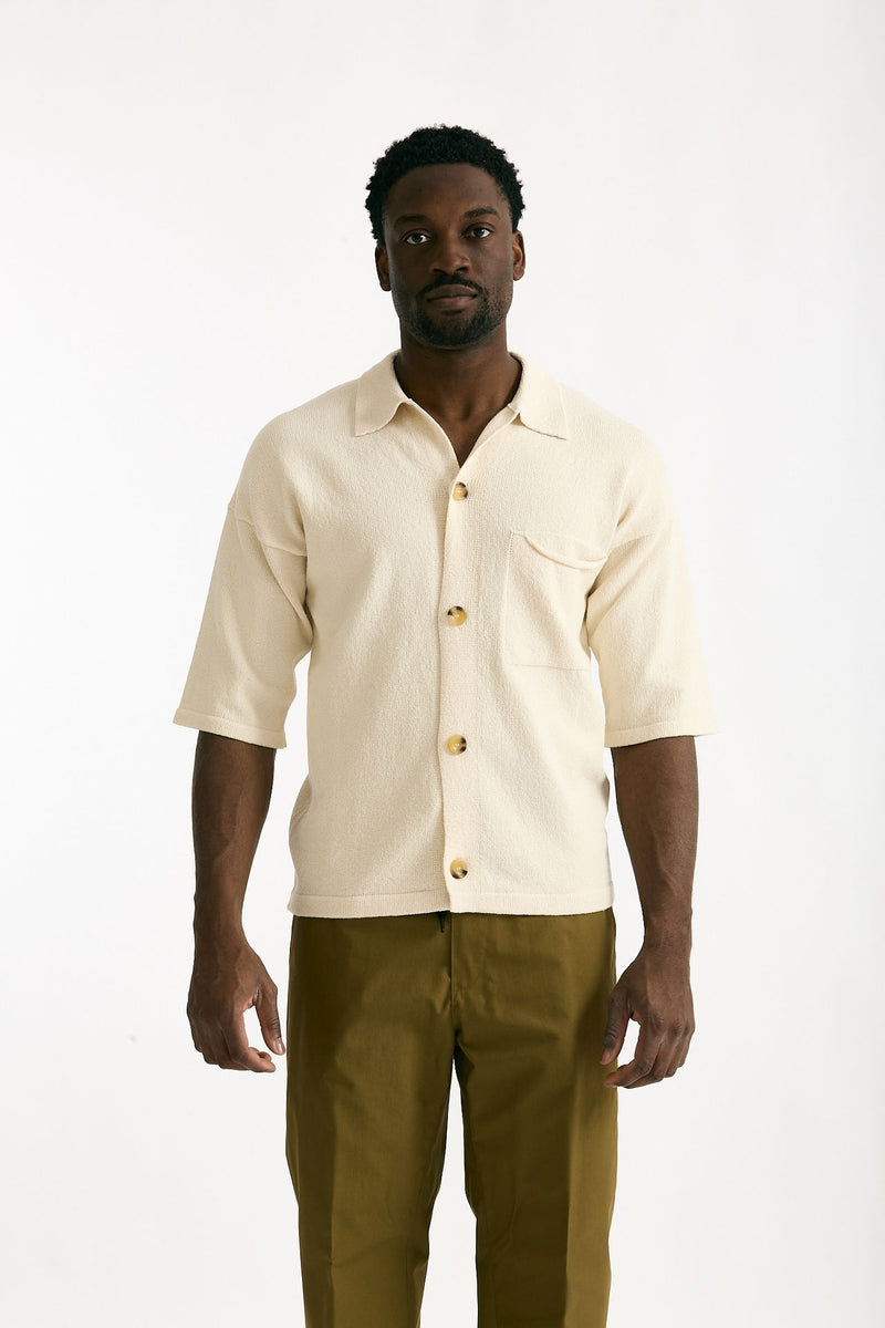 Polo camicia in cotone e nylon stretch panna men Hosio - 6
