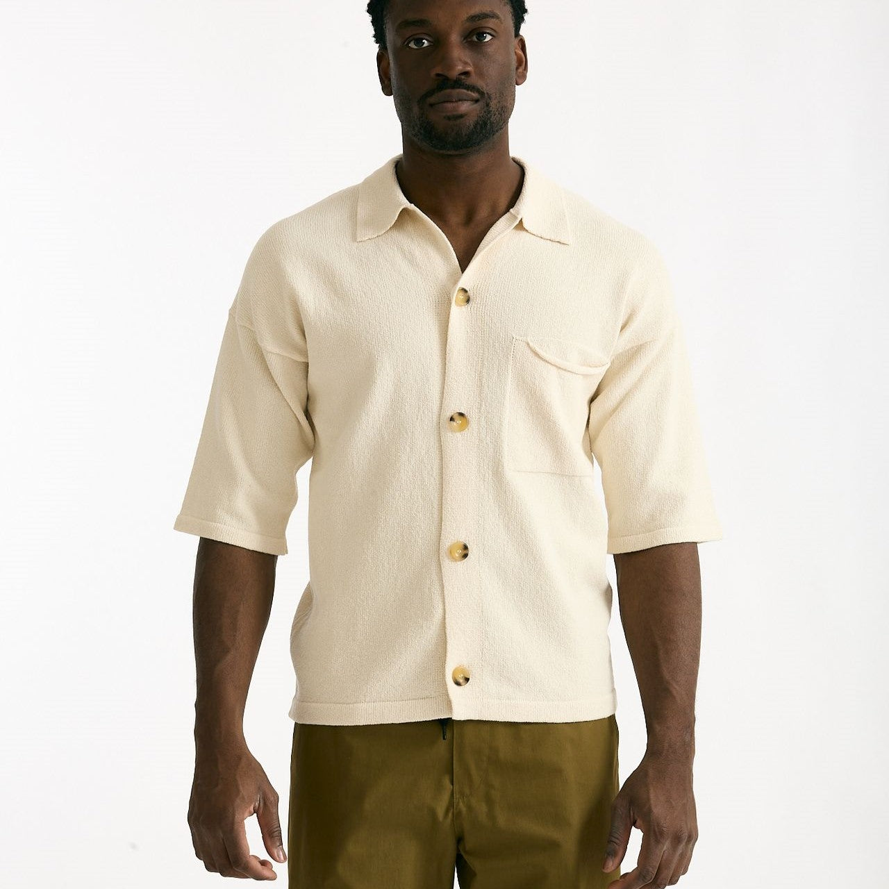 Polo camicia in cotone e nylon stretch panna men Hosio - 9