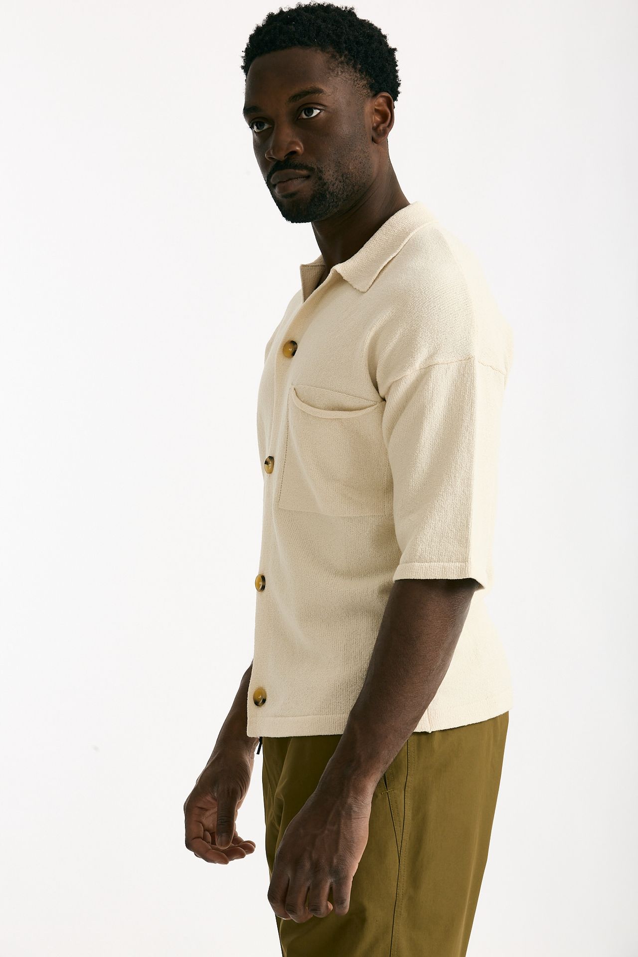 Polo camicia in cotone e nylon stretch panna men Hosio - 5