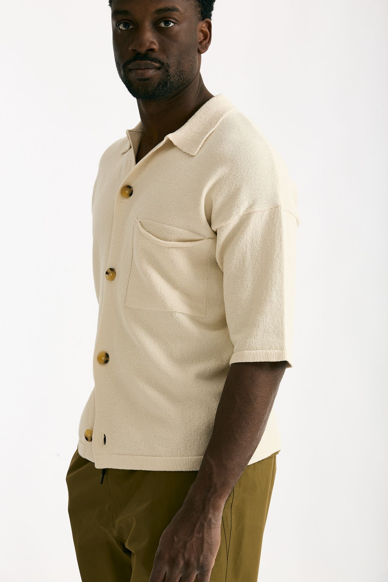Polo camicia in cotone e nylon stretch panna men Hosio - 4