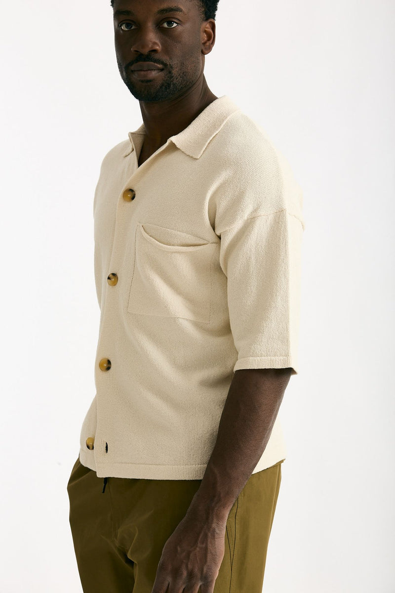 Polo camicia in cotone e nylon stretch panna men Hosio - 4
