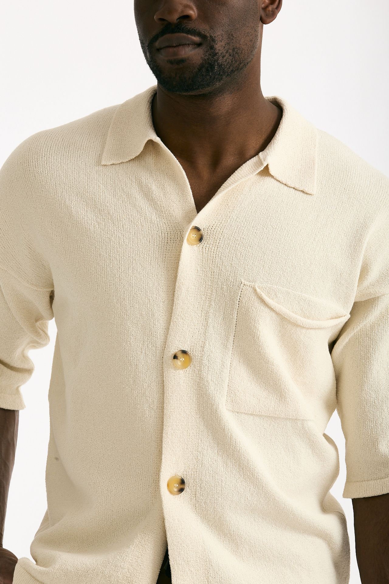 Polo camicia in cotone e nylon stretch panna men Hosio - 7