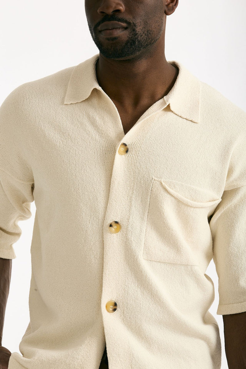 Polo camicia in cotone e nylon stretch panna men Hosio - 7