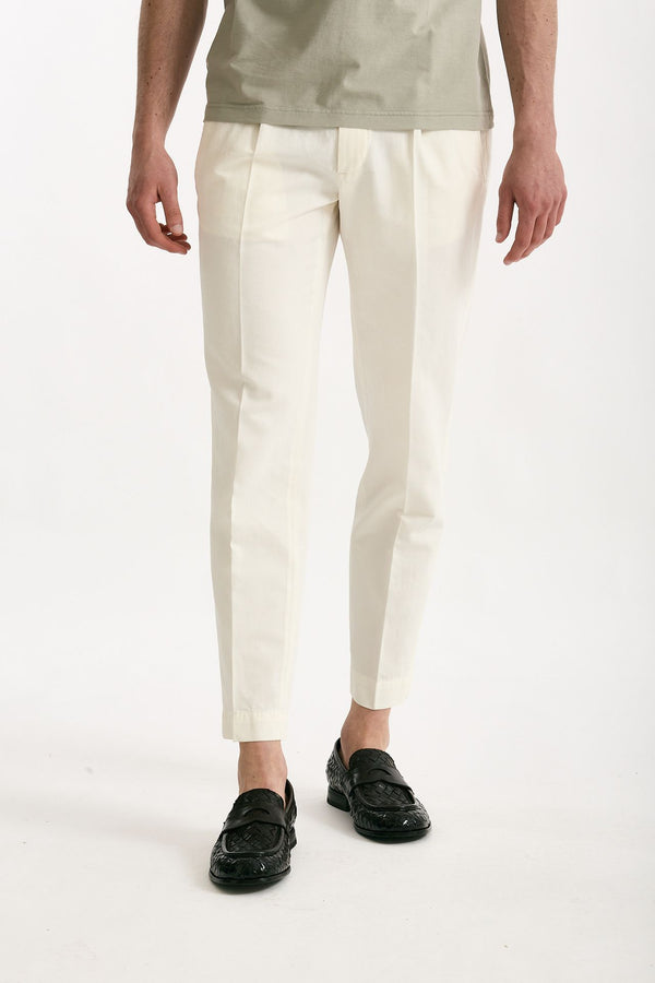 Pantalone cotone e lino bianco men Incotex