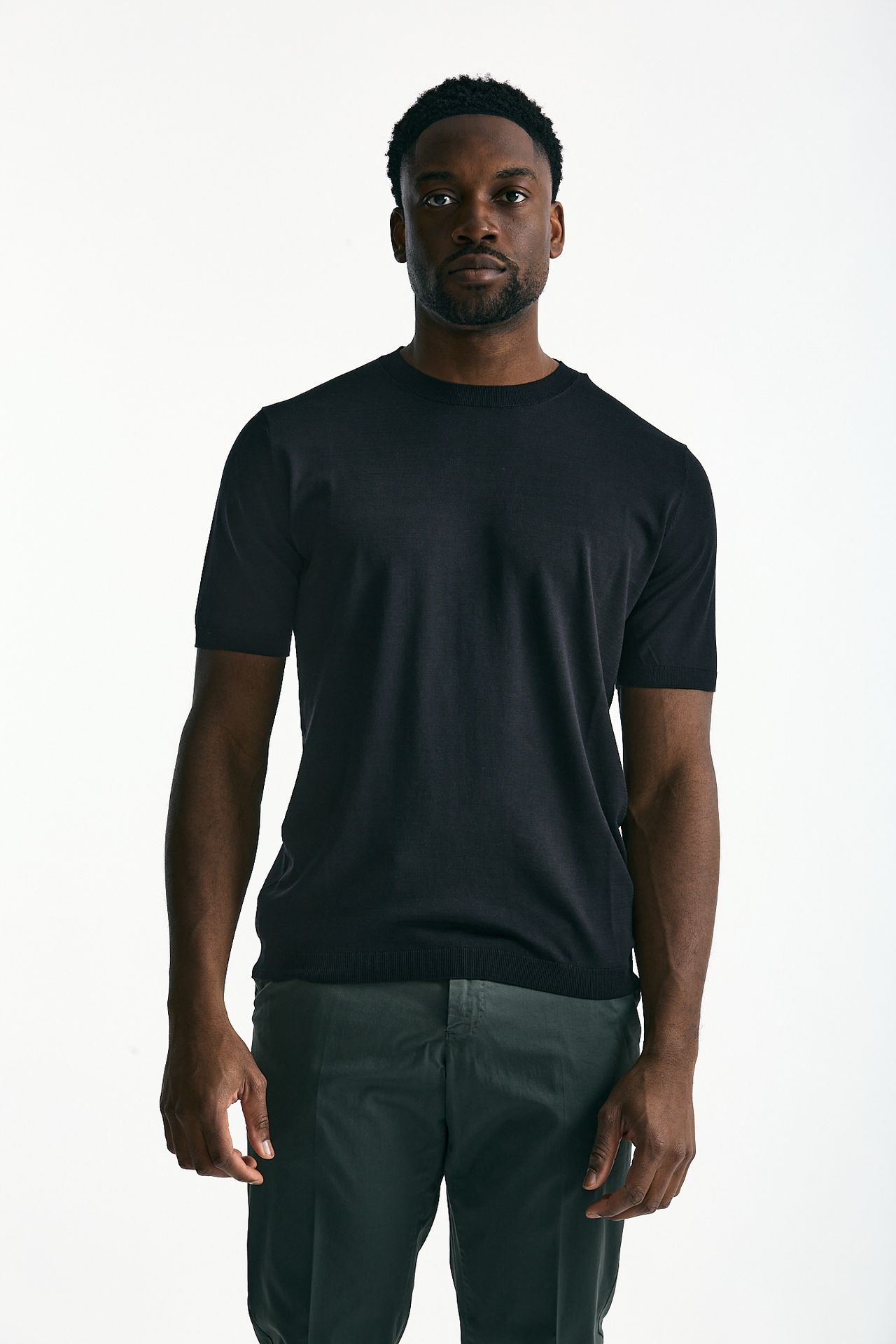 T-shirt in seta e cotone nero men Kangra - 2