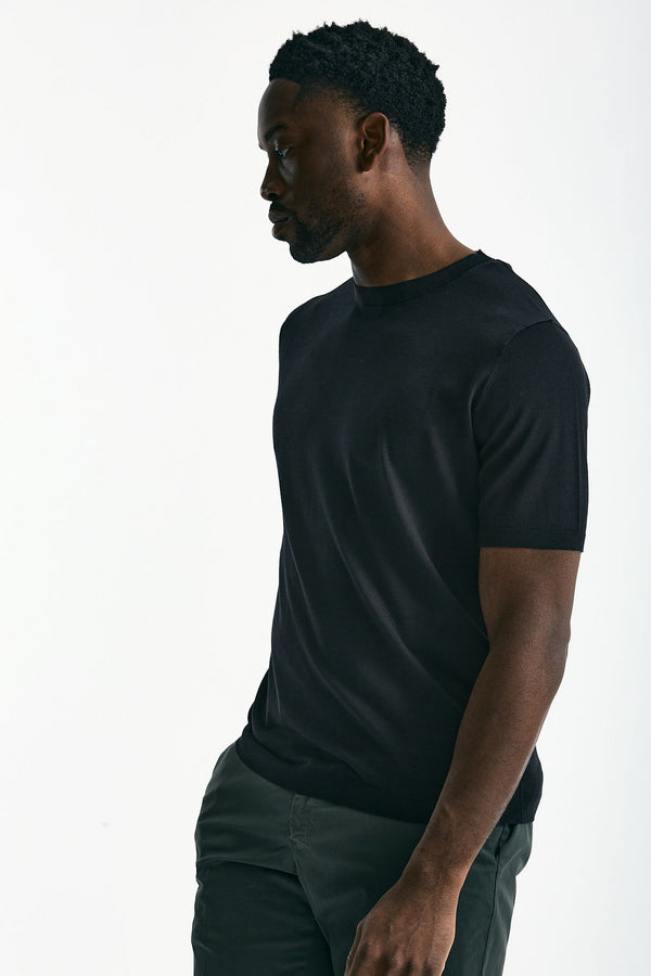 T-shirt in seta e cotone nero men Kangra