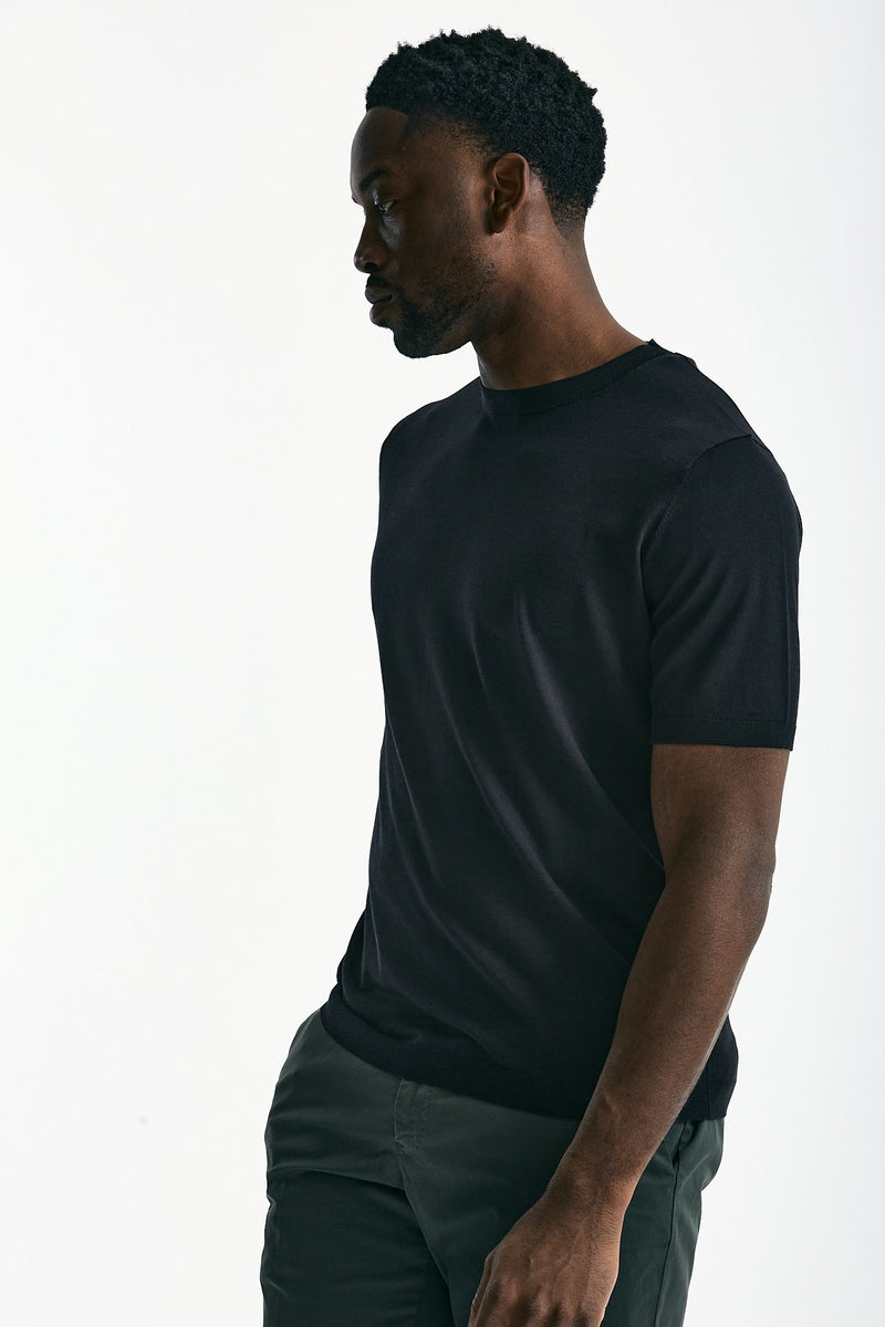 T-shirt in seta e cotone nero men Kangra - 1