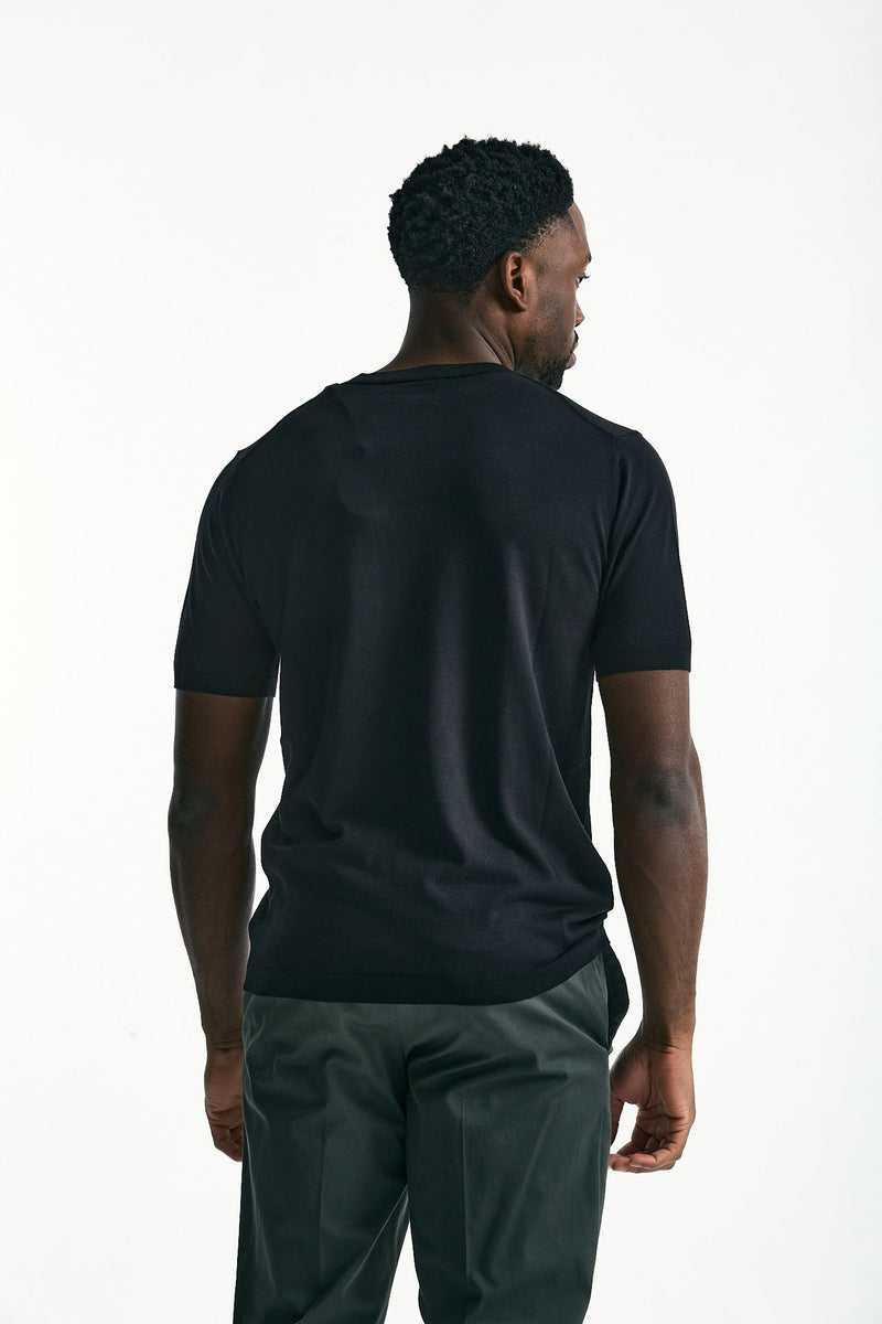 T-shirt in seta e cotone nero men Kangra - 3