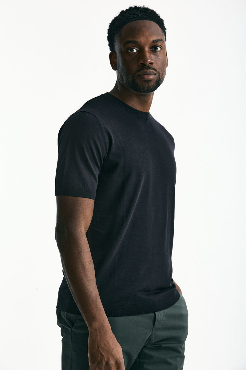 T-shirt in seta e cotone nero men Kangra - 4