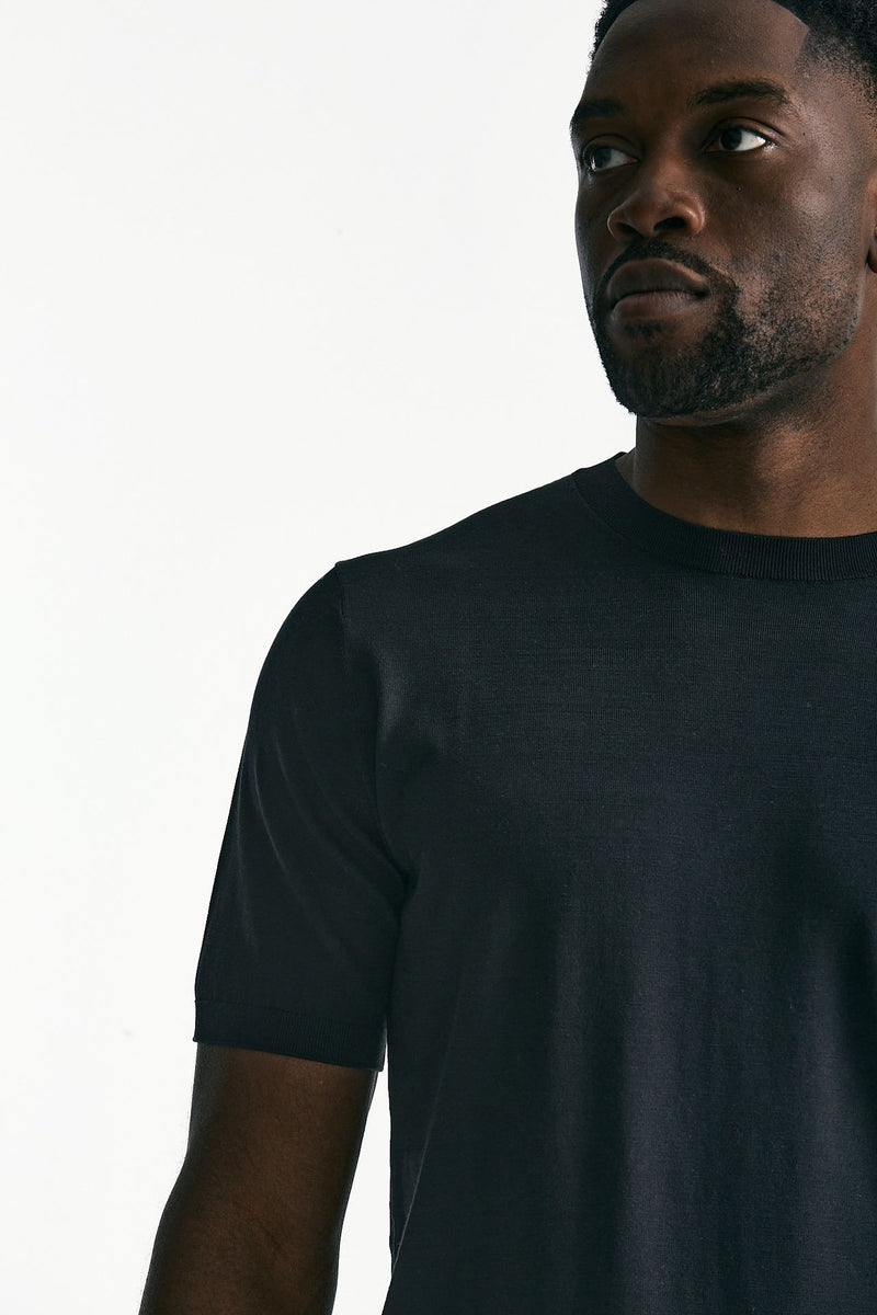 T-shirt in seta e cotone nero men Kangra - 5