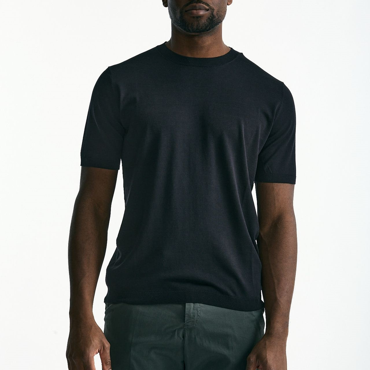 T-shirt in seta e cotone nero men Kangra - 6