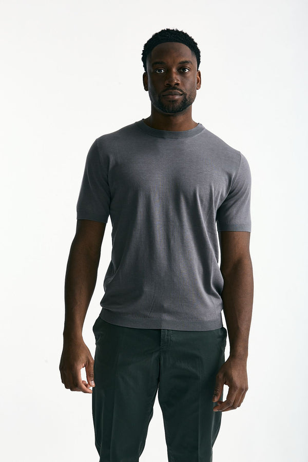T-shirt in seta e cotone grigio scuro men Kangra