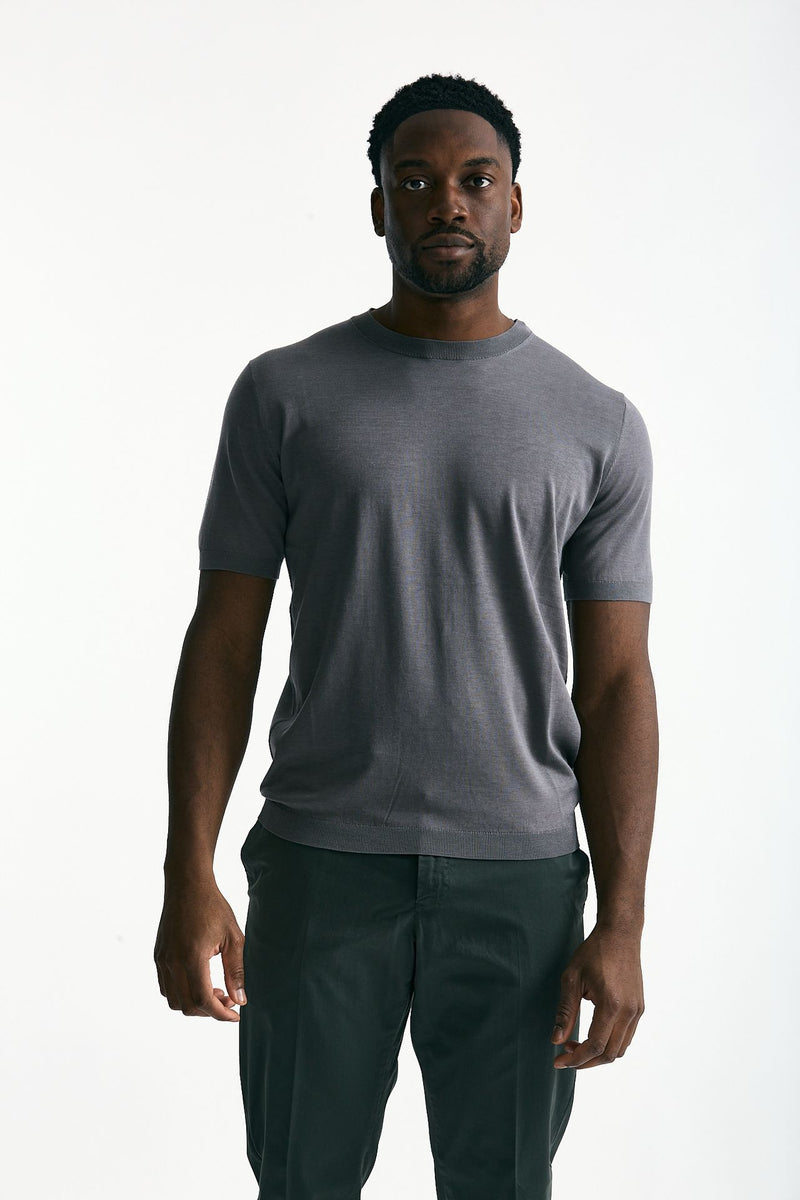 T-shirt in seta e cotone grigio scuro men Kangra - 2
