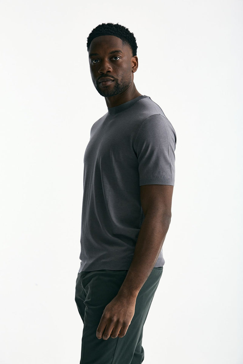 T-shirt in seta e cotone grigio scuro men Kangra - 3