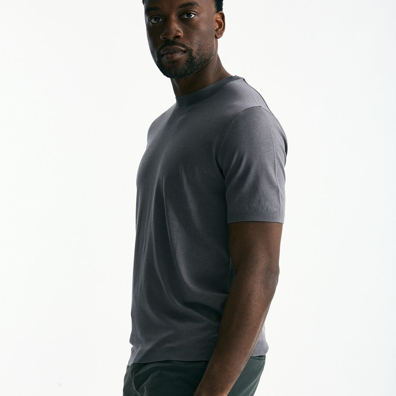T-shirt in seta e cotone grigio scuro men Kangra - 6