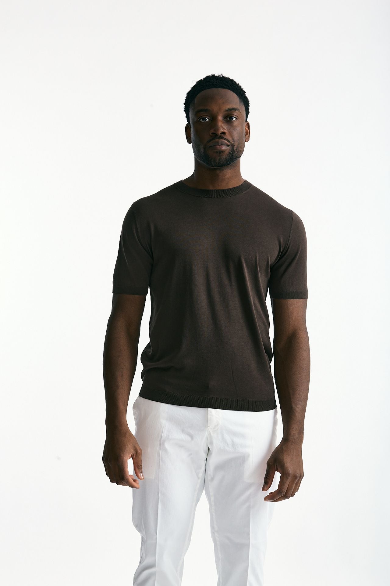 T-shirt in seta e cotone marrone men Kangra - 2