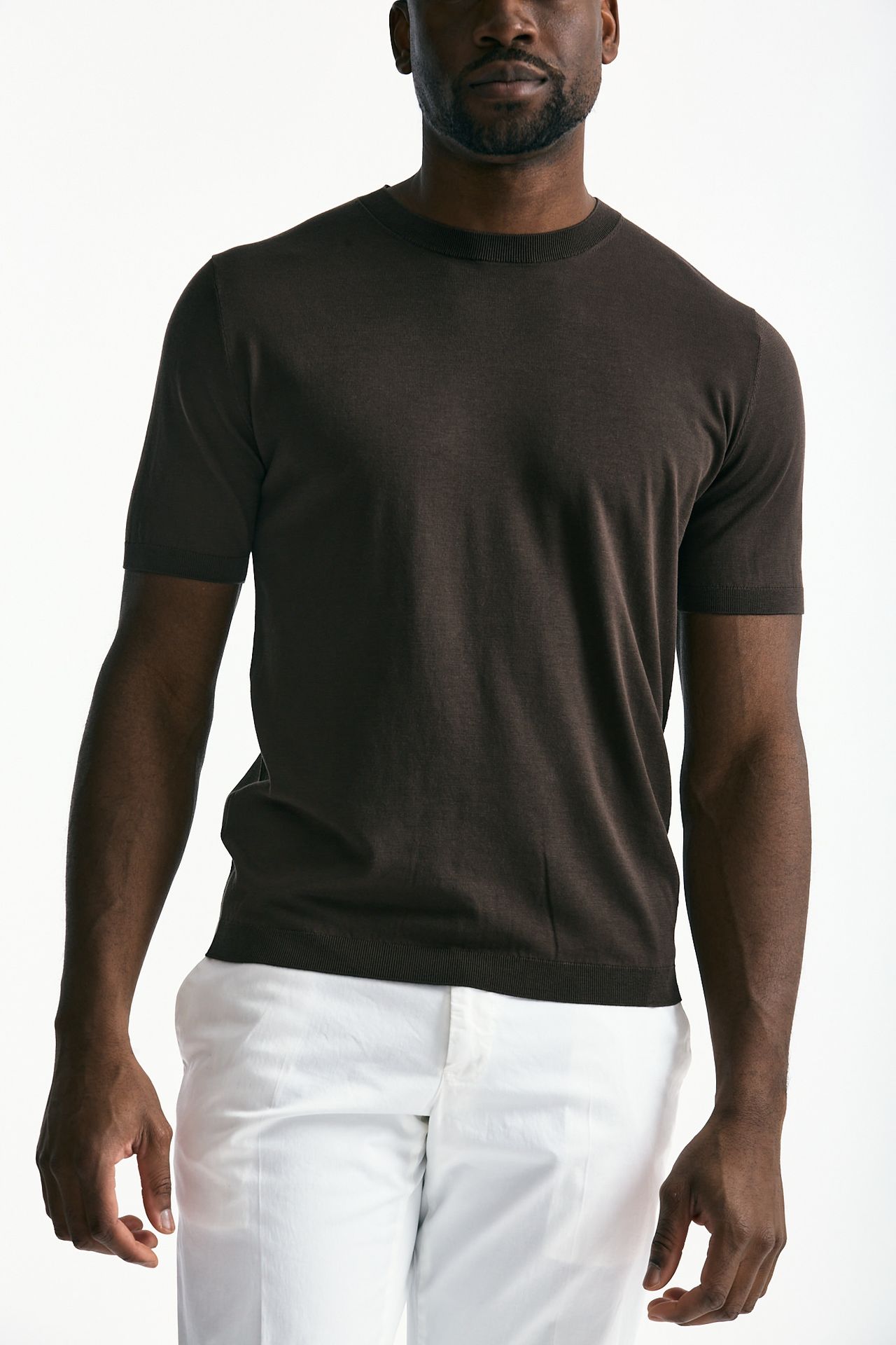 T-shirt in seta e cotone marrone men Kangra - 4