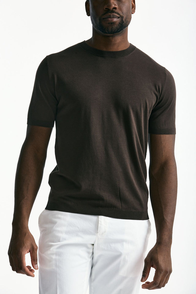T-shirt in seta e cotone marrone men Kangra - 4