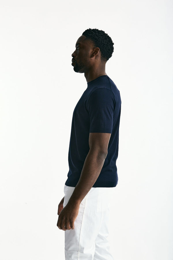 T-shirt in seta e cotone blu men Kangra