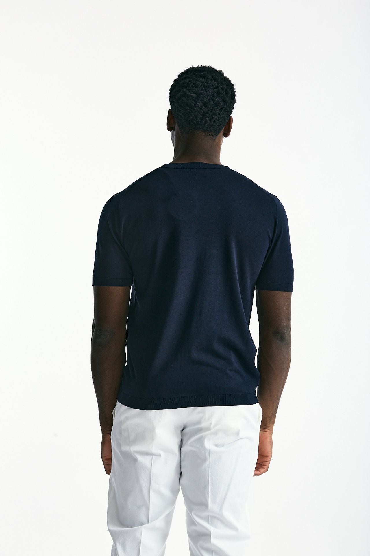 T-shirt in seta e cotone blu men Kangra - 3