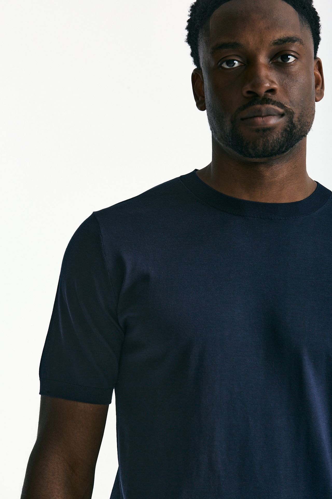 T-shirt in seta e cotone blu men Kangra - 5