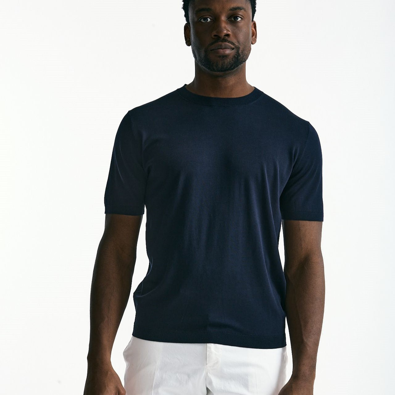 T-shirt in seta e cotone blu men Kangra - 6
