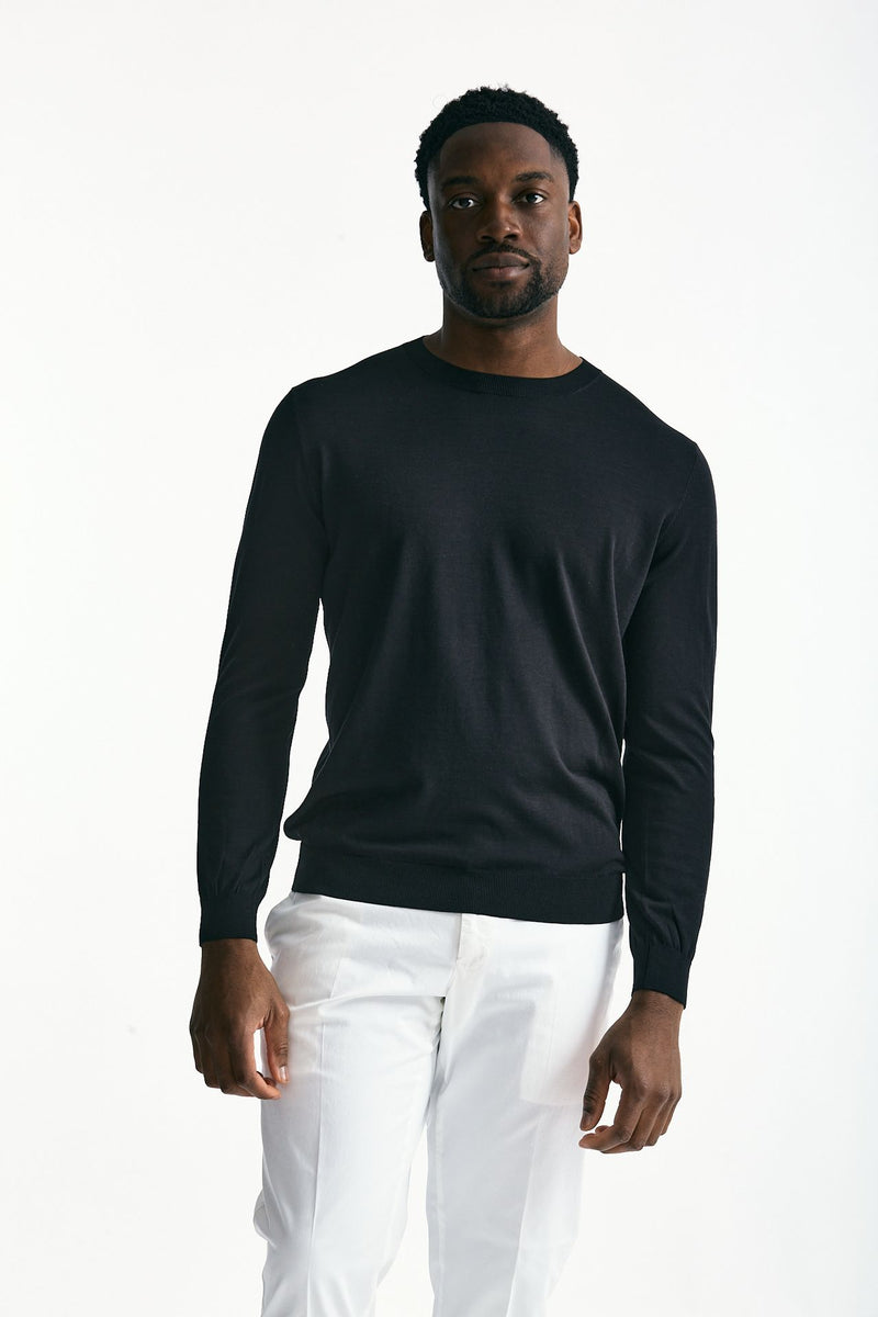Maglia in cotone e seta nero men Kangra - 1