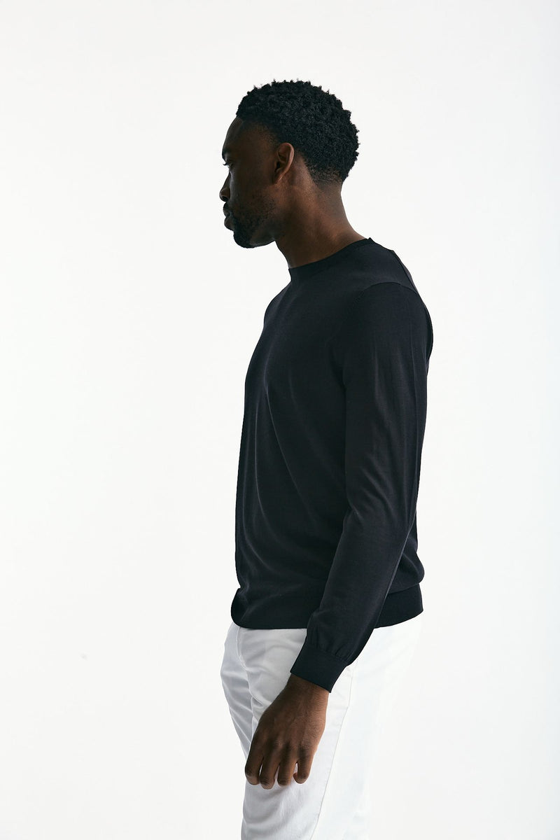 Maglia in cotone e seta nero men Kangra - 2