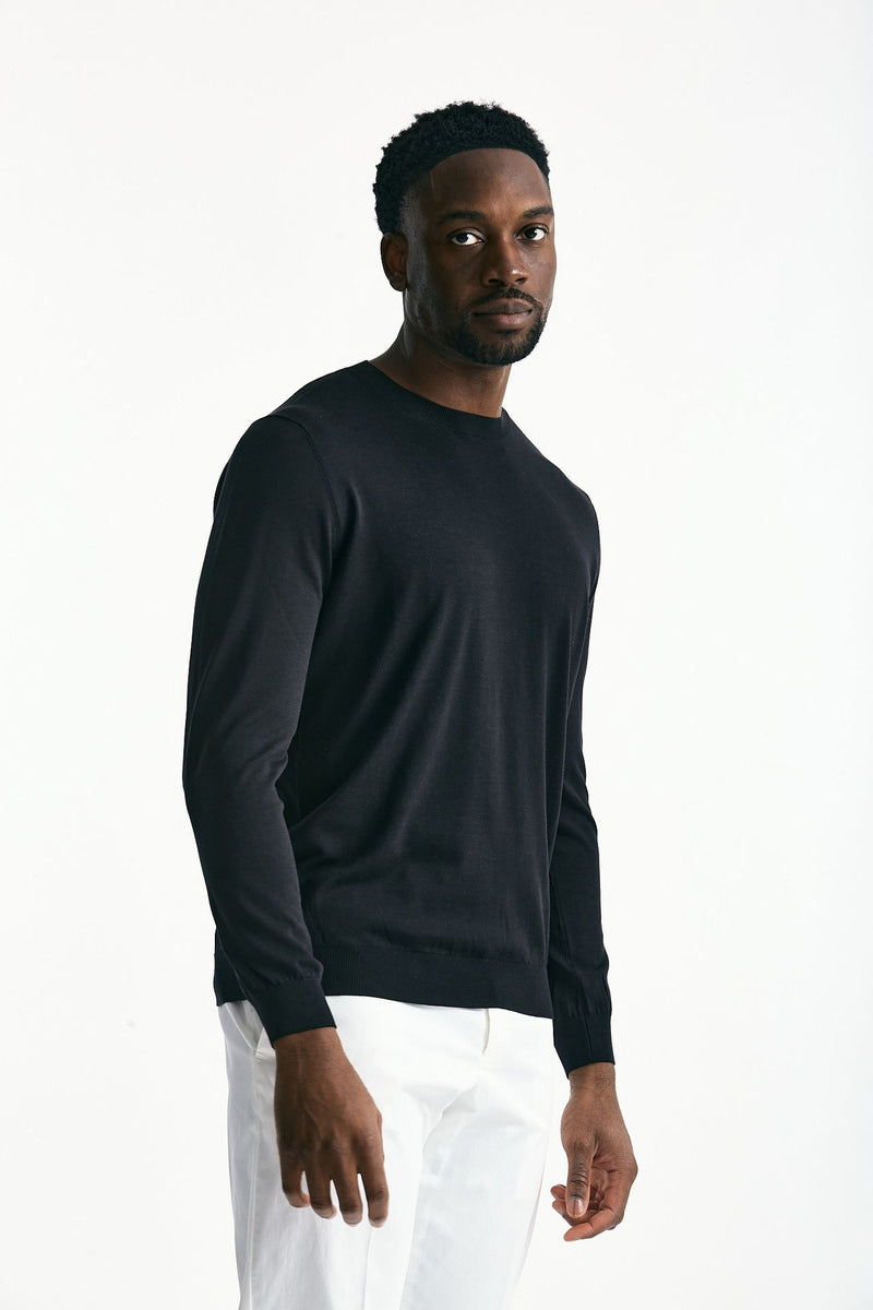 Maglia in cotone e seta nero men Kangra - 4