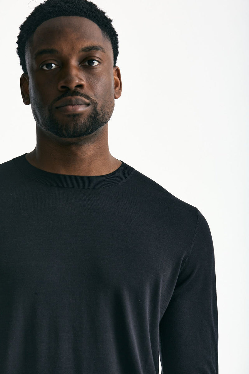 Maglia in cotone e seta nero men Kangra - 5