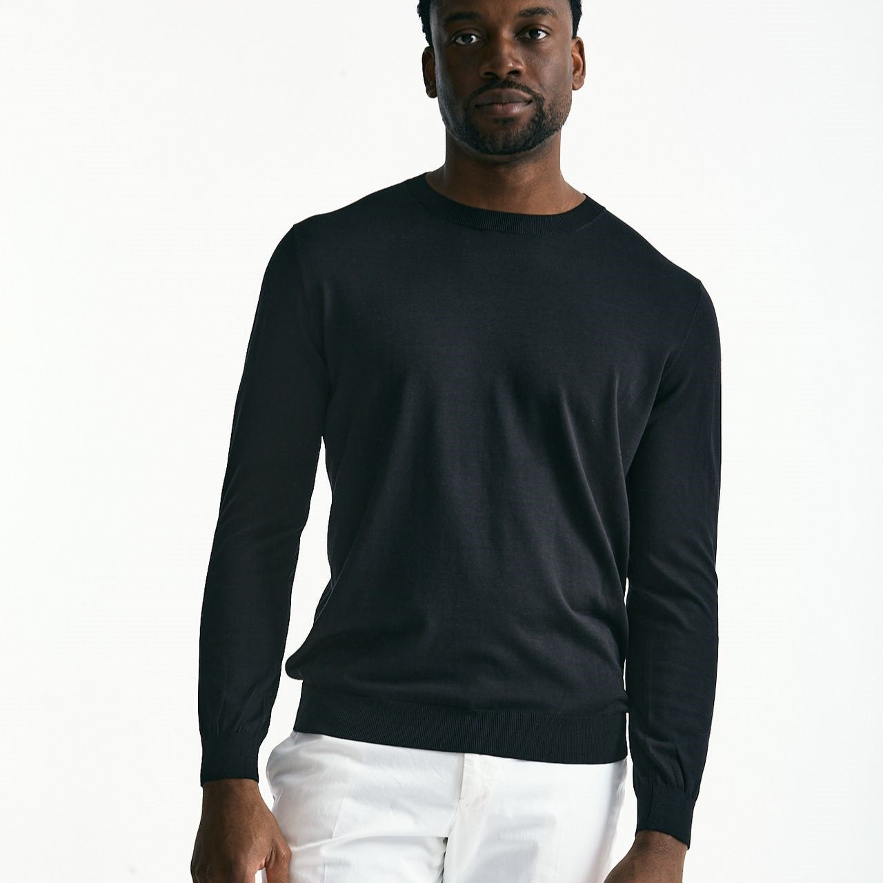 Maglia in cotone e seta nero men Kangra - 6