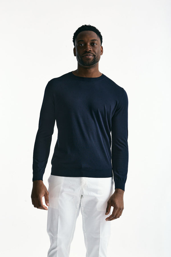 Maglia in cotone e seta blu men Kangra