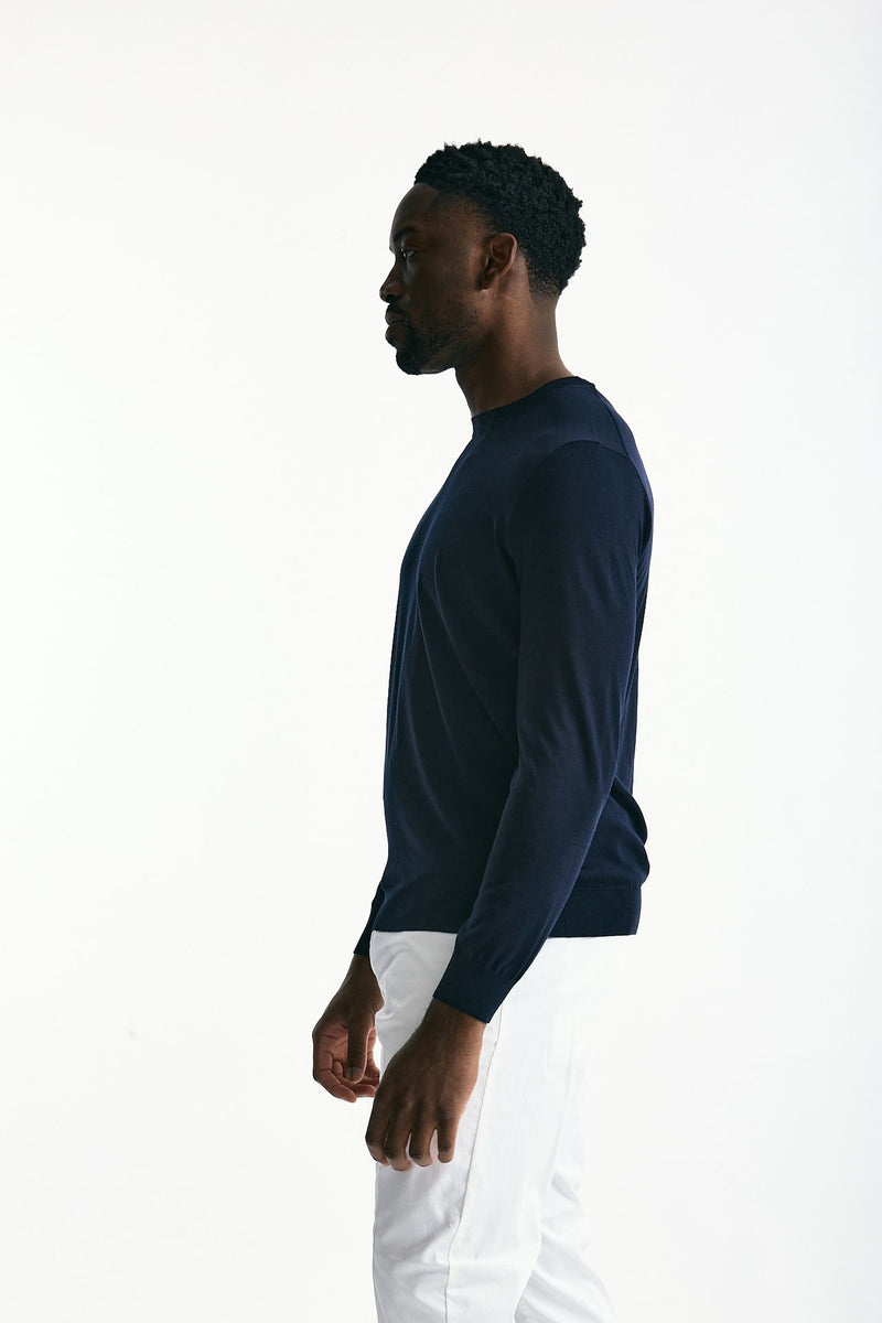 Maglia in cotone e seta blu men Kangra - 1