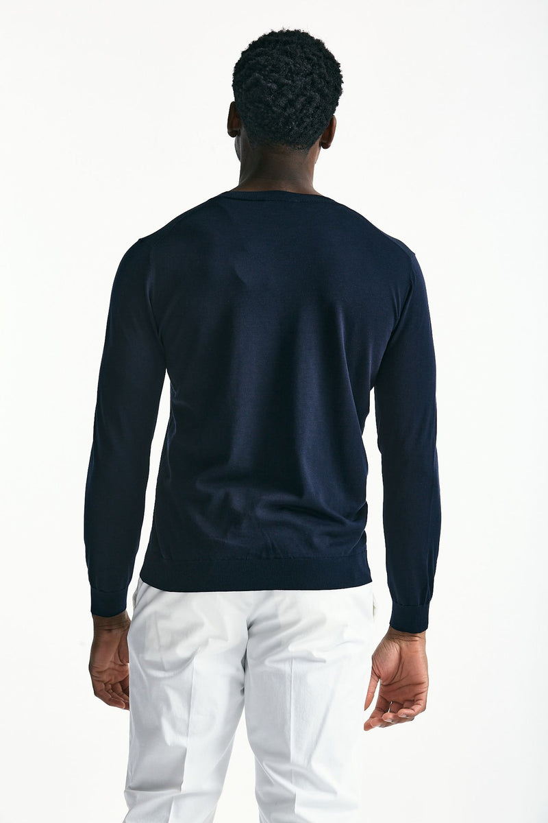 Maglia in cotone e seta blu men Kangra - 3