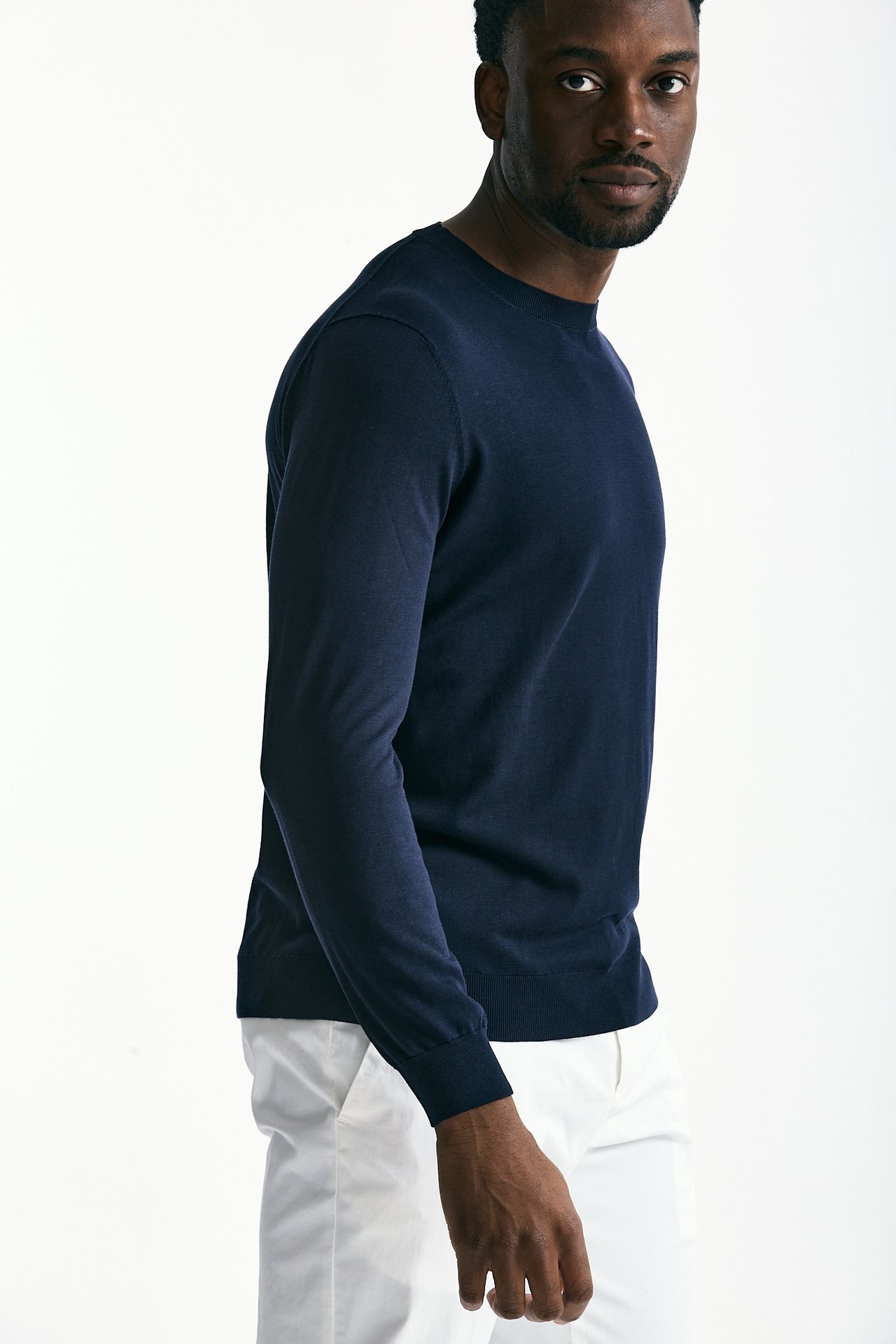 Maglia in cotone e seta blu men Kangra - 4
