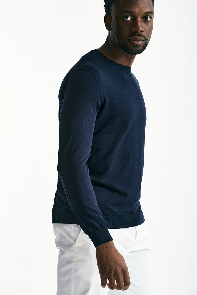 Maglia in cotone e seta blu men Kangra - 4
