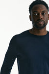 Maglia in cotone e seta blu men Kangra - 5