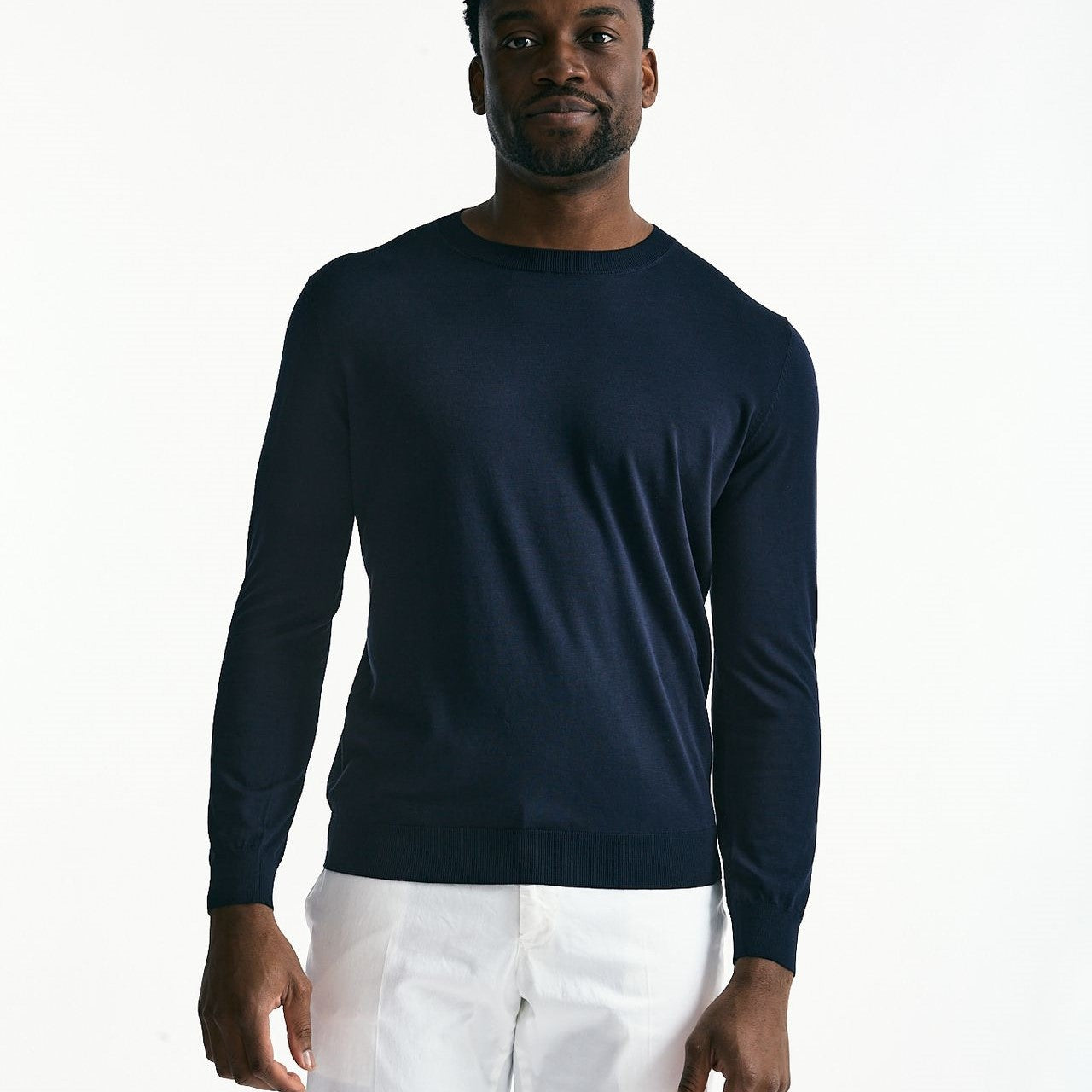Maglia in cotone e seta blu men Kangra - 6