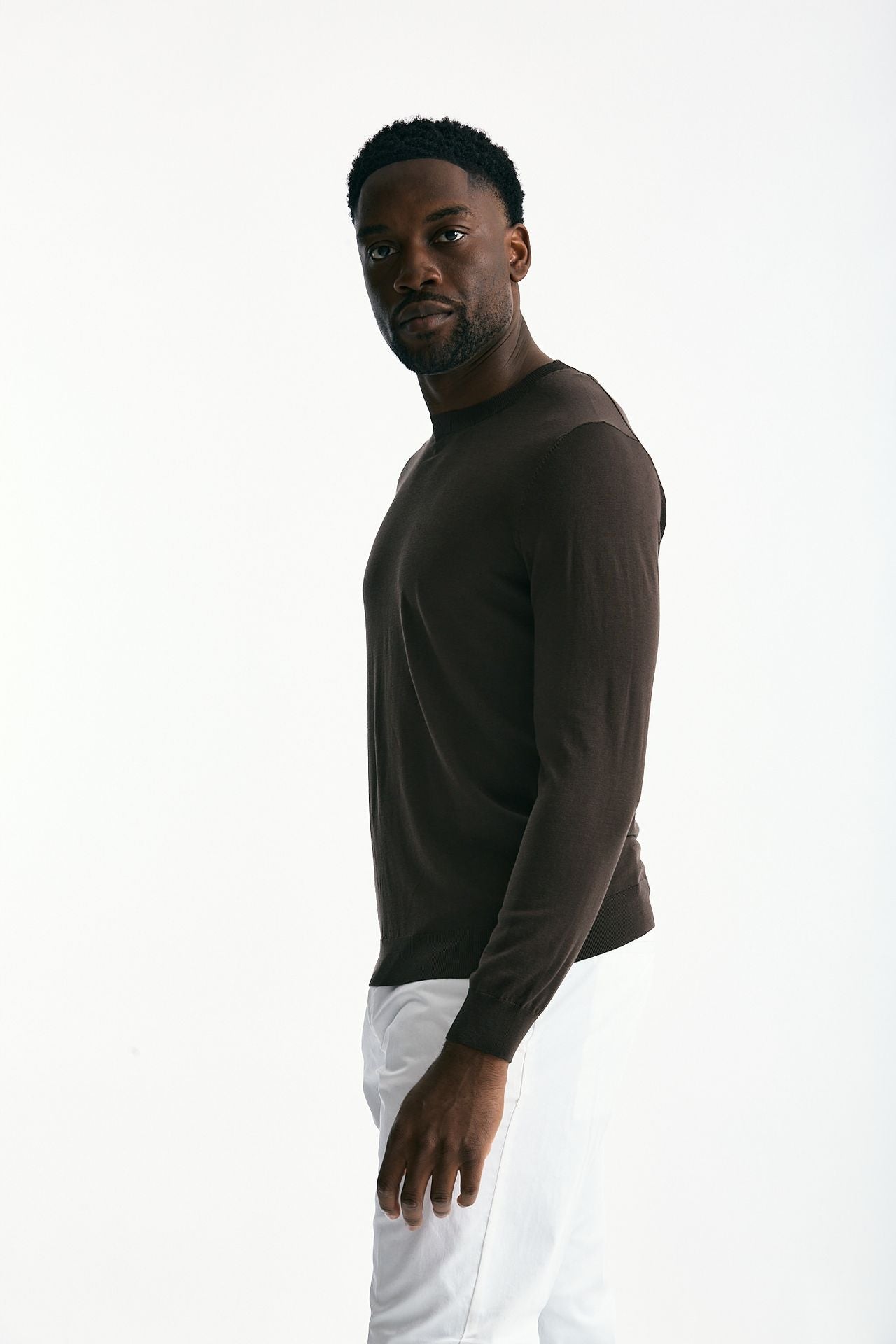 Maglia in cotone e seta marrone men Kangra - 2
