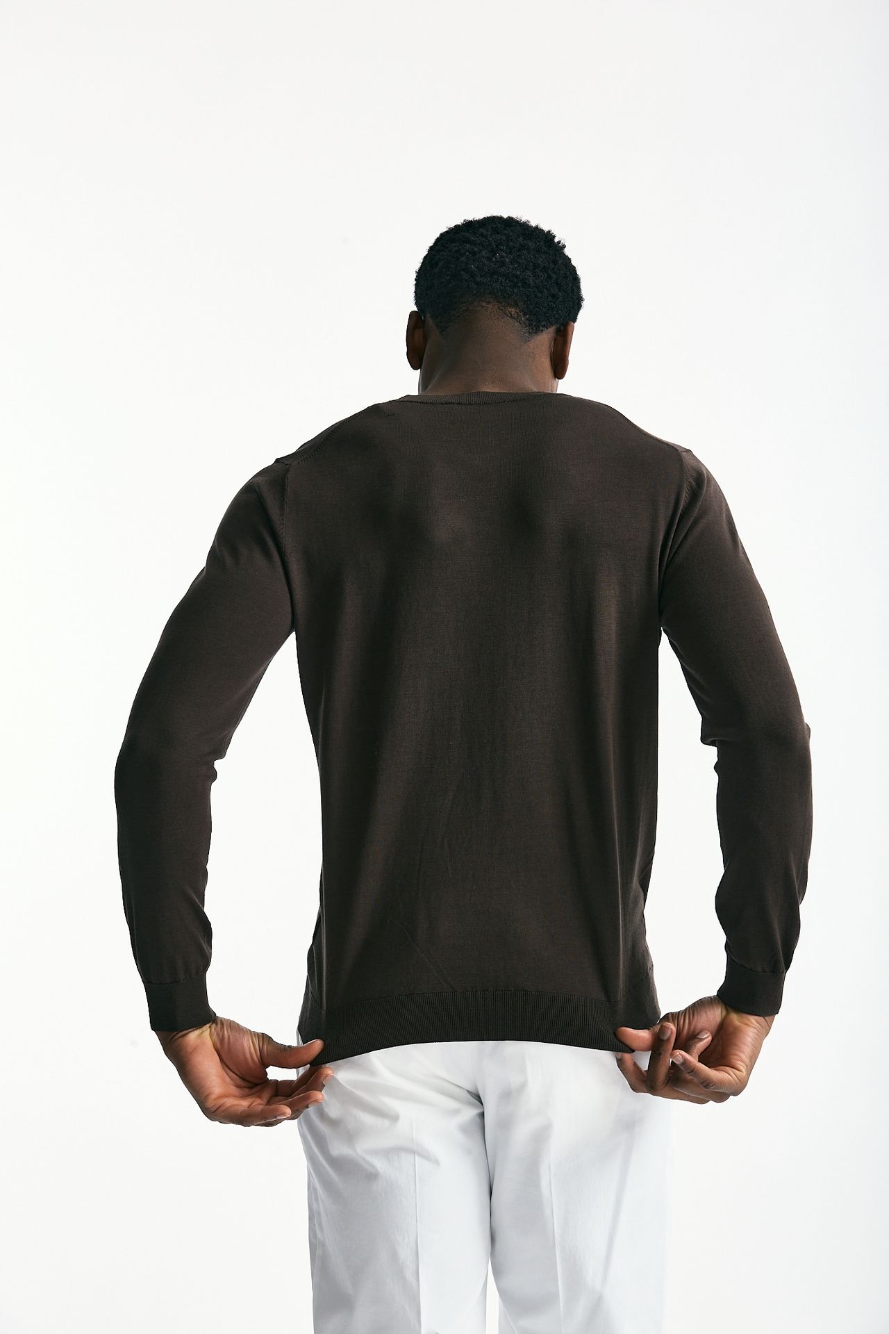 Maglia in cotone e seta marrone men Kangra - 1