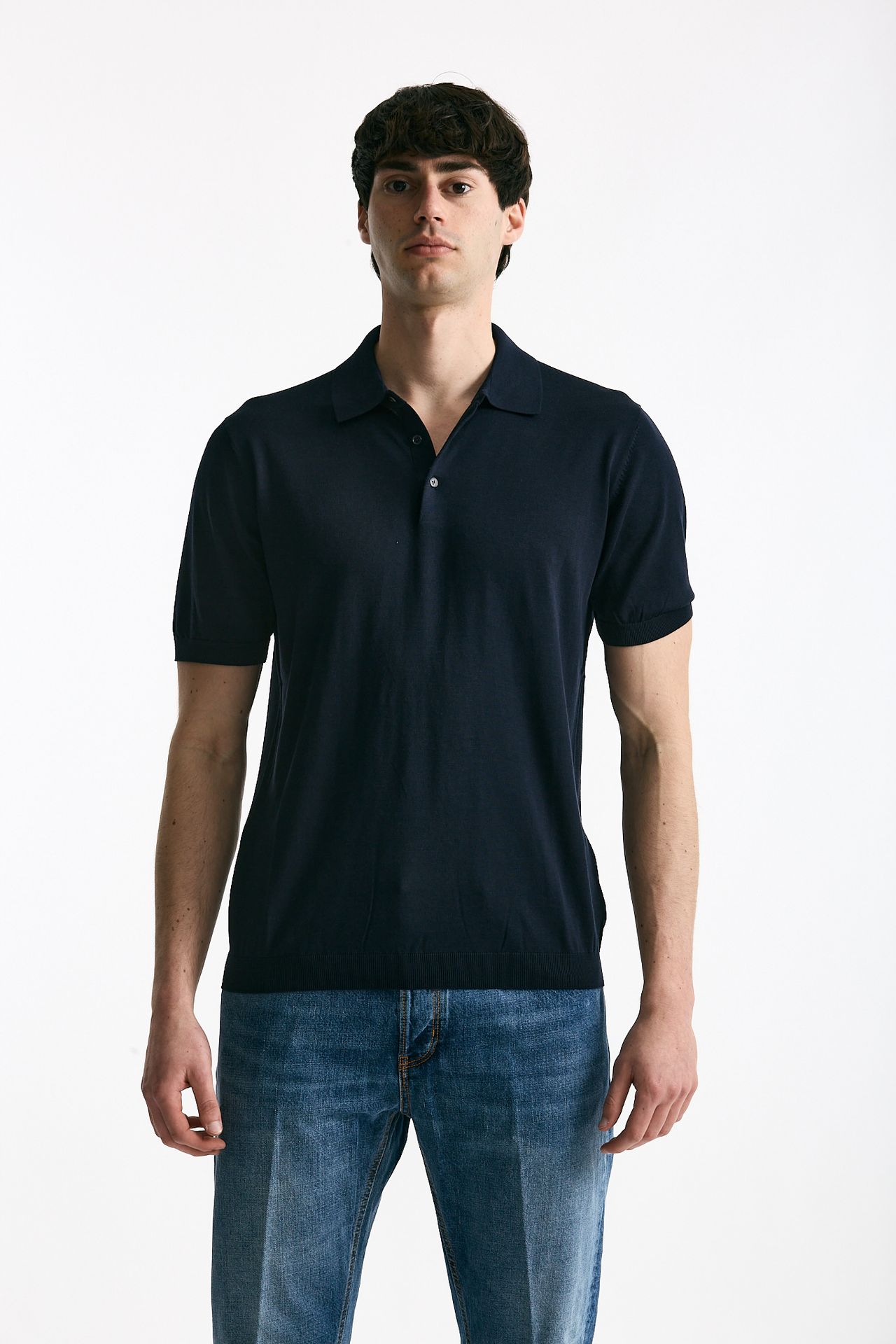 Polo in seta e cotone blu men Kangra - 1