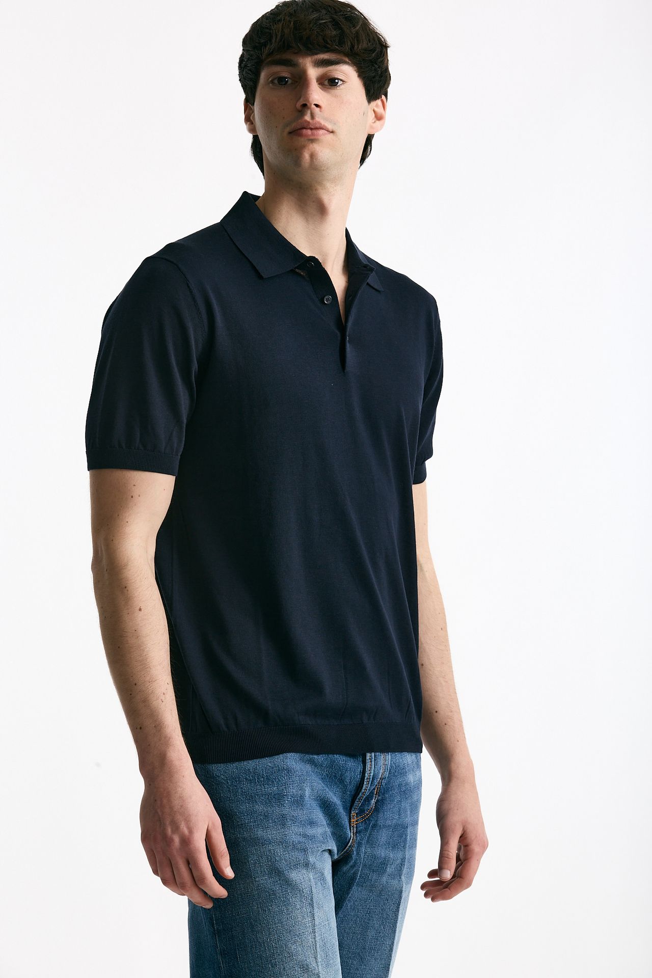 Polo in seta e cotone blu men Kangra - 2