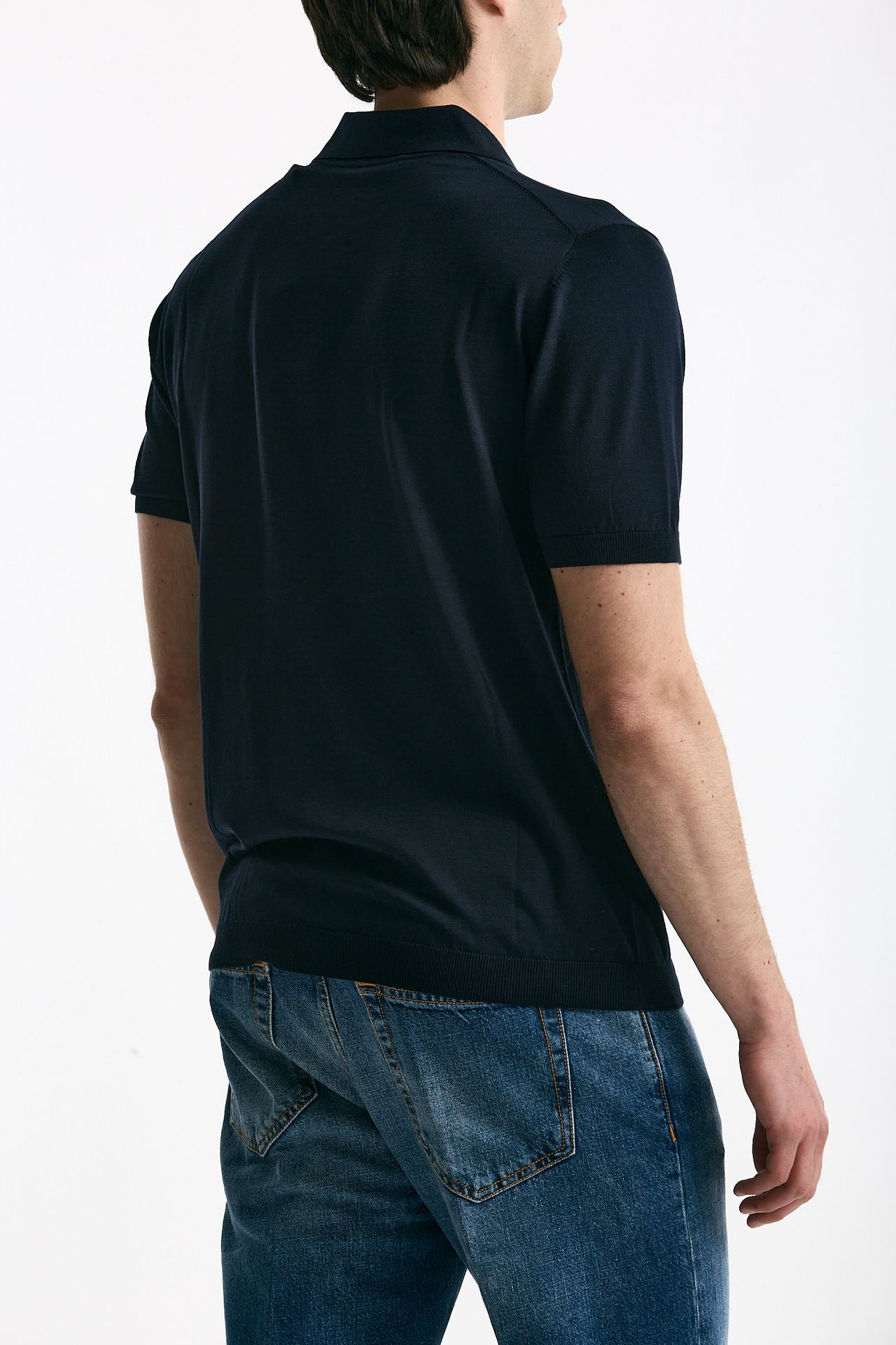 Polo in seta e cotone blu men Kangra - 3