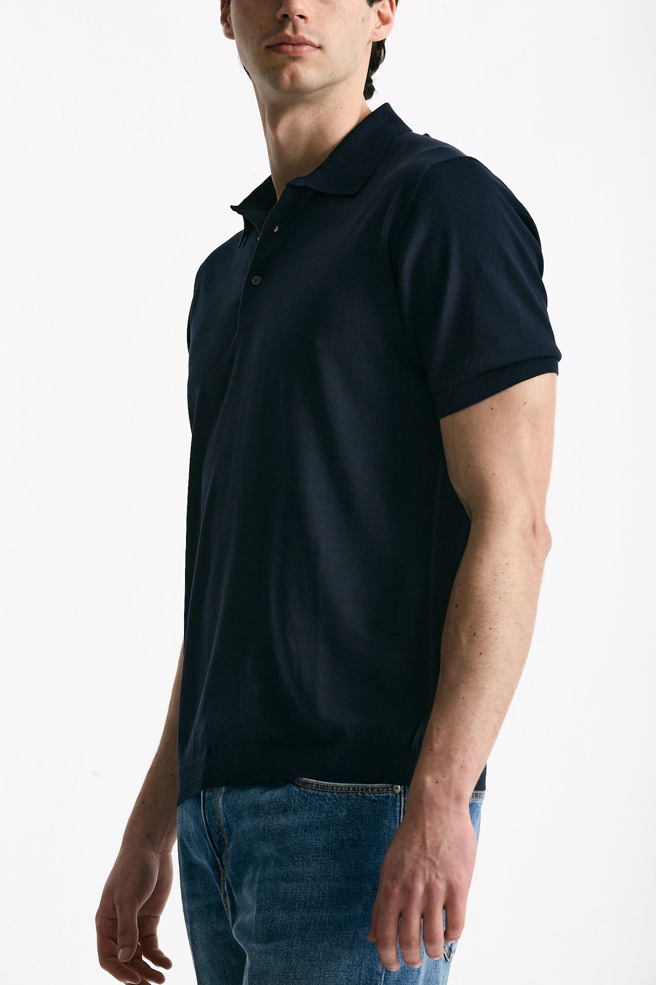 Polo in seta e cotone blu men Kangra - 4