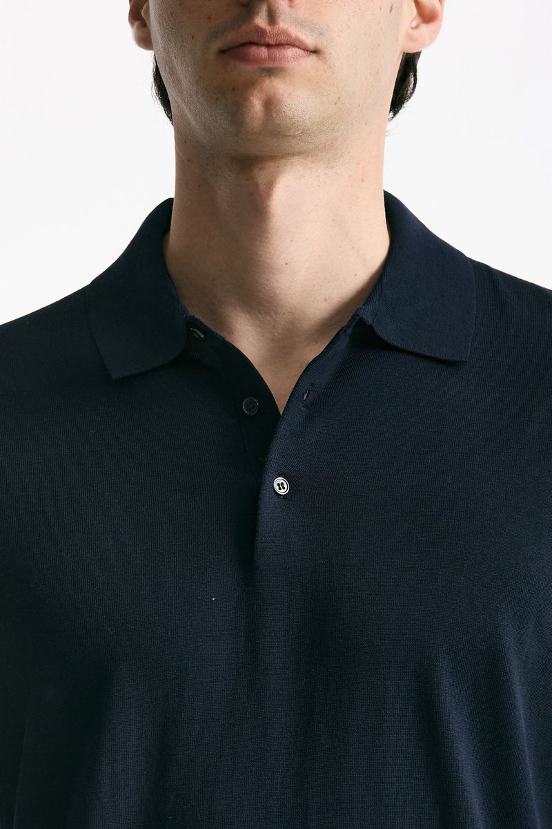 Polo in seta e cotone blu men Kangra - 5